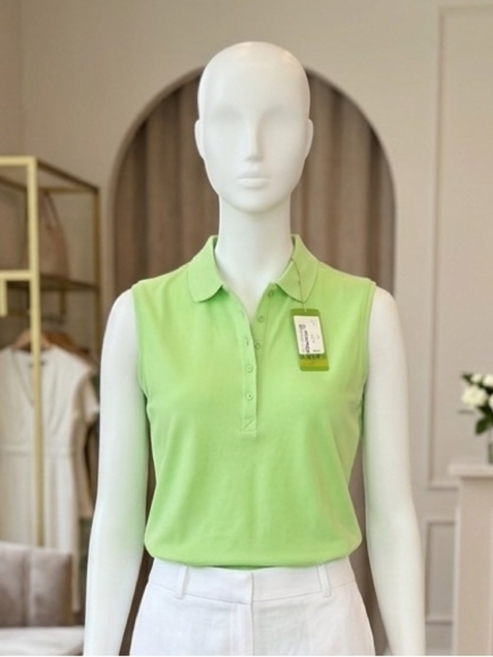 Izod Sleeveless Polo Top in Lime Green